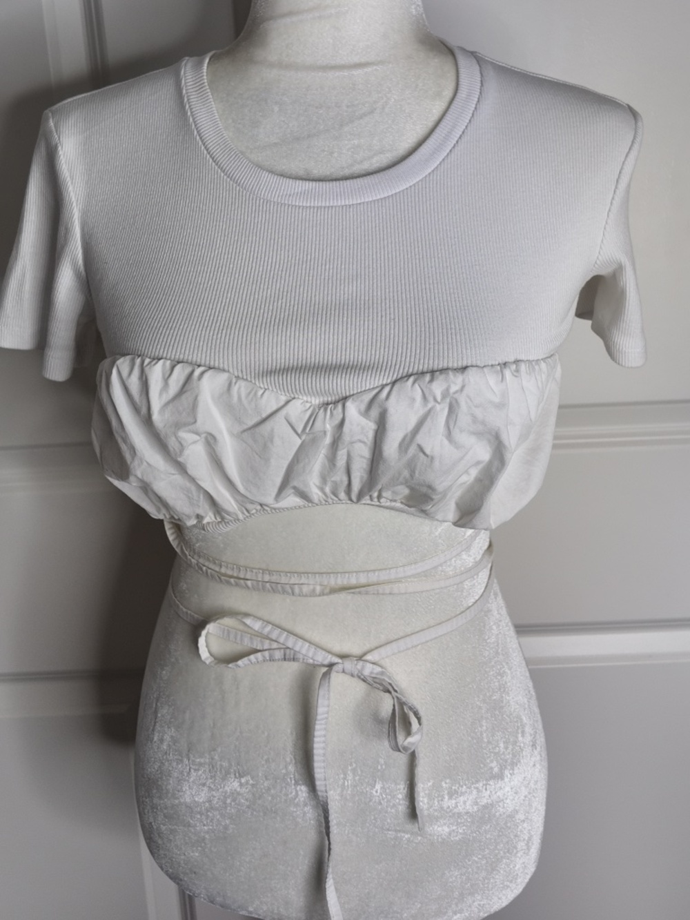 Zara Cotton Cropped Tie Up Top While Size S